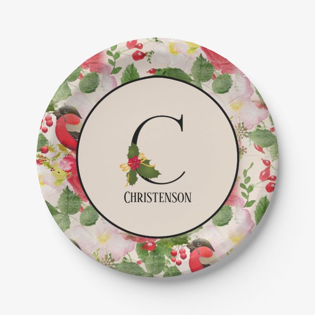 Assiettes En Carton Floral Motif Monogramme initial C (Devant)
