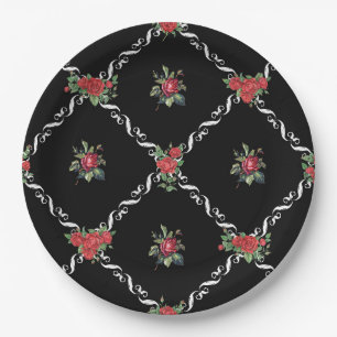 Assiettes En Carton Floral noir et treillis sucré Valentine