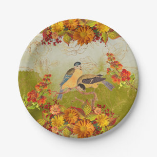 Assiettes En Carton Floral & Oiseaux, Orange, Jaune, Rouge Vert