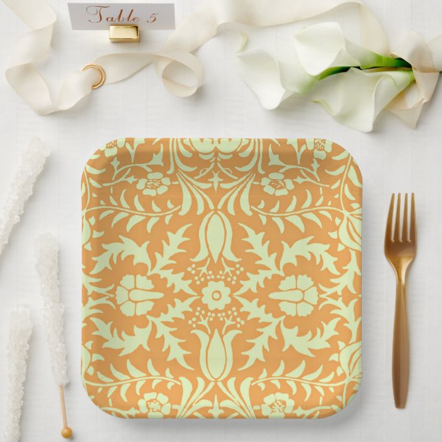 Assiettes En Carton Floral Pattern, gold and pastel yellow design, (Mariage)