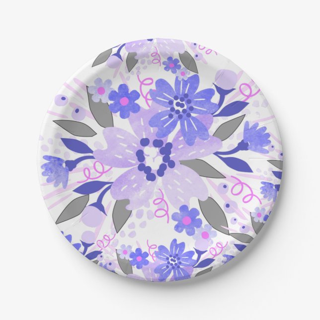 Assiettes En Carton Floral pourpre (Devant)