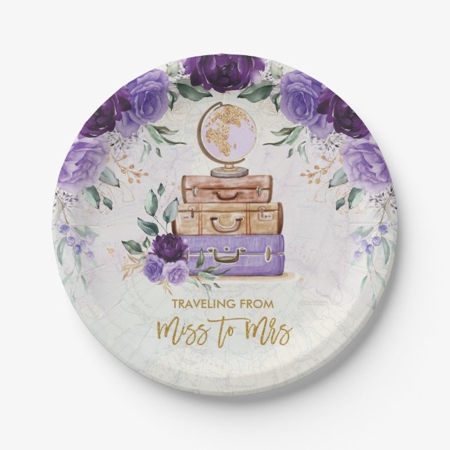 Assiettes En Carton Floral pourpre Voyageant de Miss à Mme Shower (Devant)