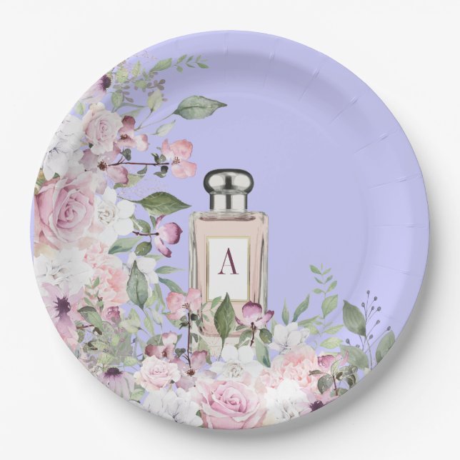 Assiettes En Carton Floral Purple Parfum Bottle Fête des mères Jolie (Devant)