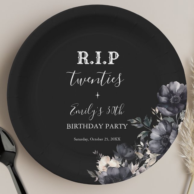 Assiettes En Carton Floral RIP Twenties 30th Birthday Party (Créateur téléchargé)