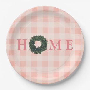Assiettes En Carton Floral Rose Blush "HOME" Typographie Agritourisme