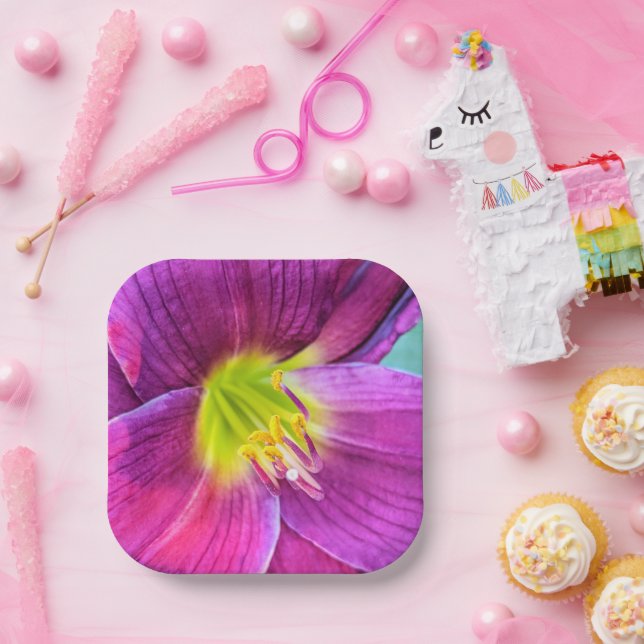 Assiettes En Carton Floral rose Daylily (Fête)