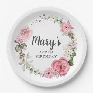 Assiettes En Carton Floral rose rustique 100e anniversaire