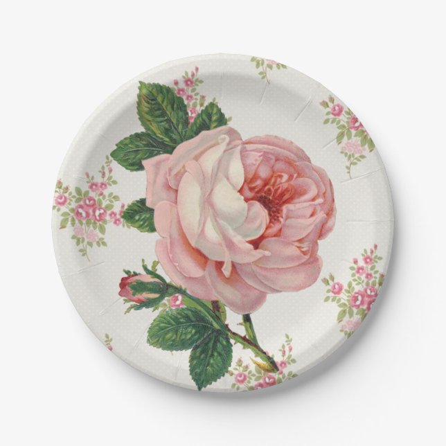 Assiettes En Carton Floral rose vintage (Devant)