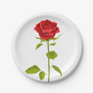 Assiettes En Carton Floral Rouge Rose Flower Love - Mariage