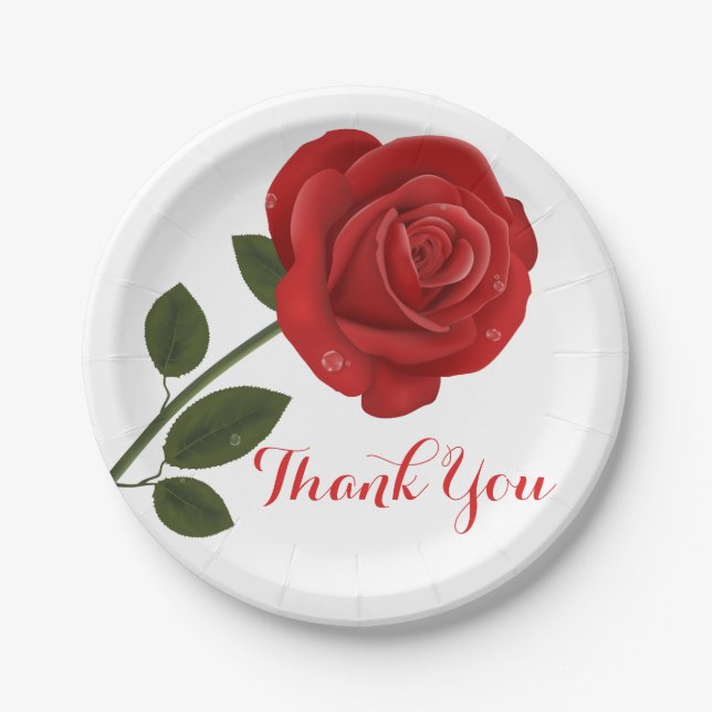 Assiettes En Carton Floral Rouge Rose Merci - Fête de mariage (Devant)