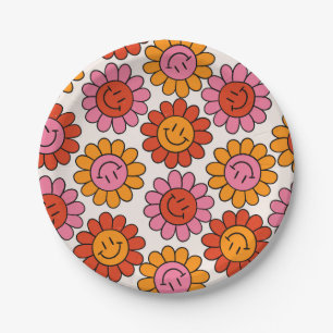 Assiettes En Carton Floral Sourire les années 70 Jeune Motif Vintage