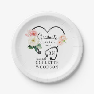 Assiettes En Carton Floral Stethoscope Nurse Grad Class 2022 Party