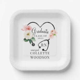 Assiettes En Carton Floral Stethoscope Nurse Grad Class 2022 Party Pap