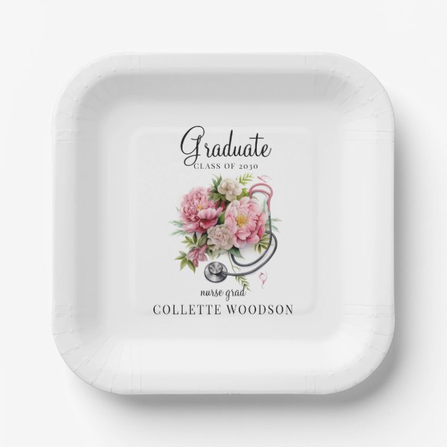 Assiettes En Carton Floral Stethoscope Nurse Grad Class 20XX (Recto)