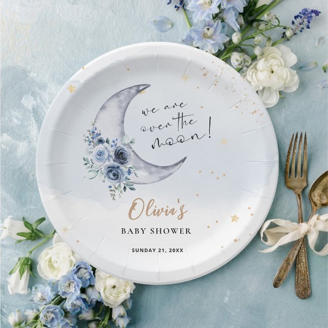 Assiettes En Carton Floral Sur Le Baby shower Lune (Créateur téléchargé)