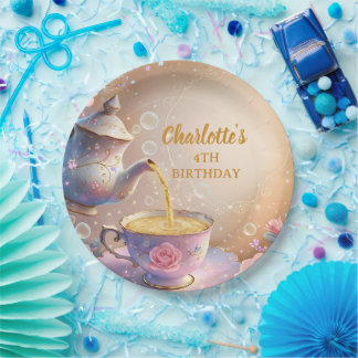 Assiettes En Carton Floral Teacup & Teapot - Pastel Elegant Tea Party