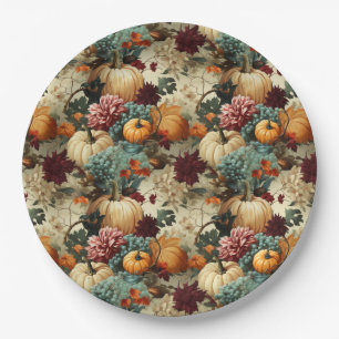 Assiettes En Carton Floral Thanksgiving Motif Vintage (8)