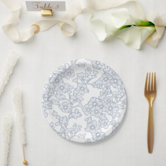 Assiettes En Carton Floral Trellis Gray - White