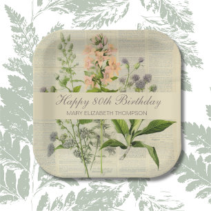 Assiettes En Carton Floral vintage 80e anniversaire