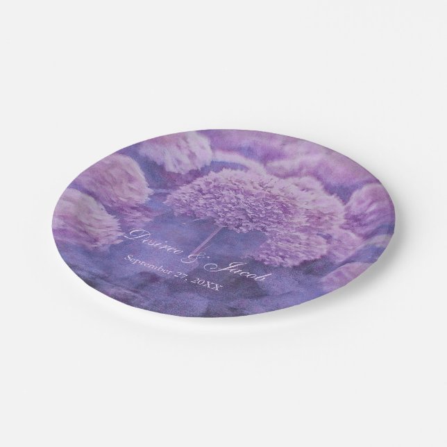 Assiettes En Carton Floral violet Hydrangea Pays Mariage rustique (Angle)