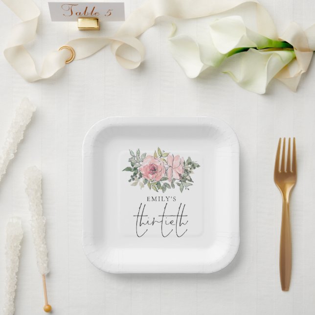 Assiettes En Carton Florales rose vif moderne 30e anniversaire (Mariage)