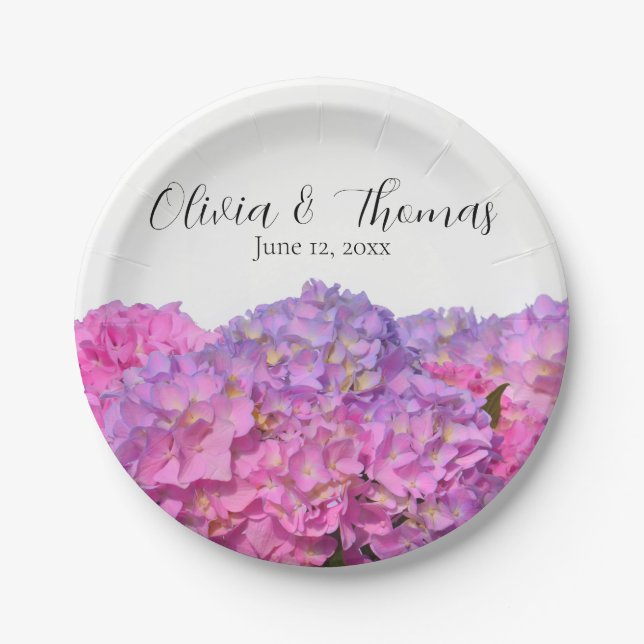Assiettes En Carton Floraux bleu rose Hydrangeas fleurs élégantes (Devant)