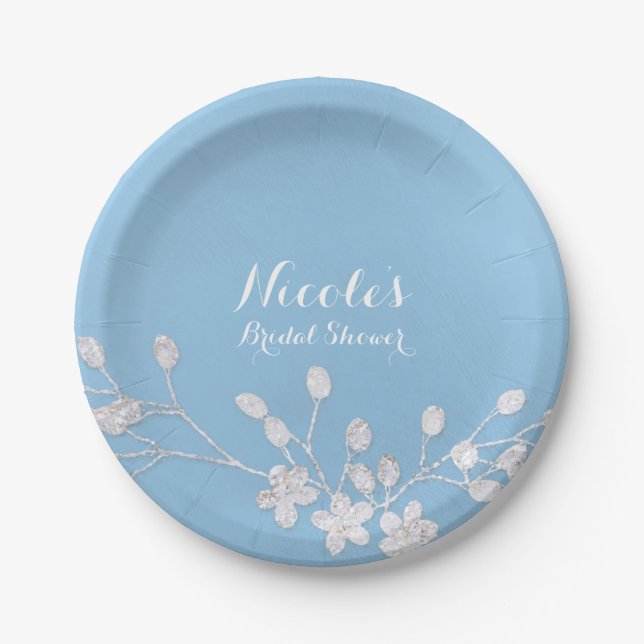 Assiettes En Carton Flore blanche Branche bleue Fête des mariées chic  (Devant)