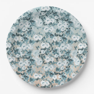 Assiettes En Carton Flore blanche de Pêche Bleue
