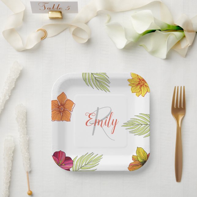 Assiettes En Carton Flore d'Aloha Hawaïen (Mariage)