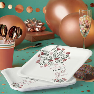 Assiettes En Carton Flore d'art populaire de Noël rouge