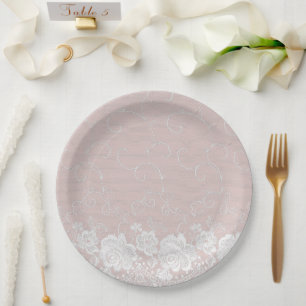 Assiettes En Carton Flore de dentelle blanche