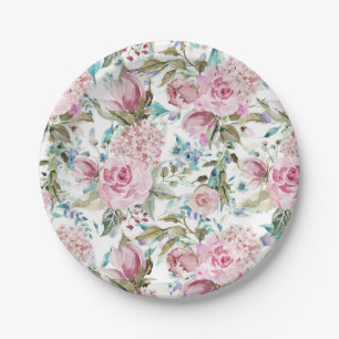 Assiettes En Carton Flore de lavande Turquoise rose Vintage