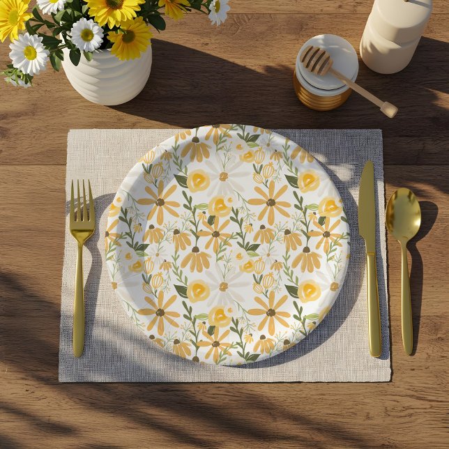 Assiettes En Carton Flore de printemps Fleur sauvage d'aquarelle (Watercolor Wildflower Springtime Florals Paper Plates)