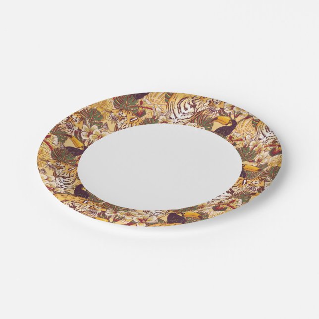 Assiettes En Carton Flore tropicale avec tigre (Angle)