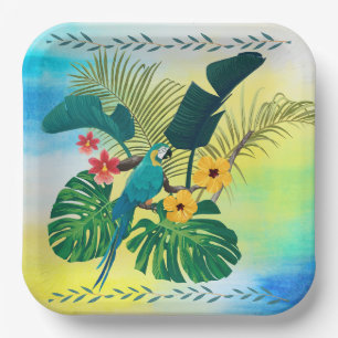 Assiettes En Carton Flore tropicale Perroquet Feuille