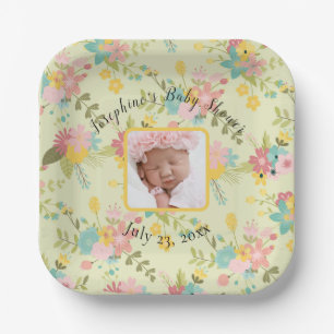 Assiettes En Carton Flore vert rose jaune personnalisée avec image