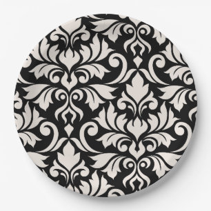 Assiettes En Carton Flourissant Damask Art I Cream sur Black