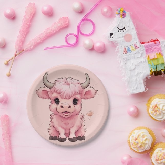 Assiettes En Carton Fluffy Rose Highlands Scottish Cow (Fête)