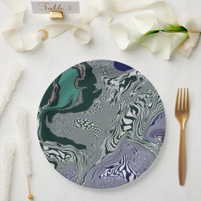 Assiettes En Carton "Flux de marbre émeraude" (Mariage)
