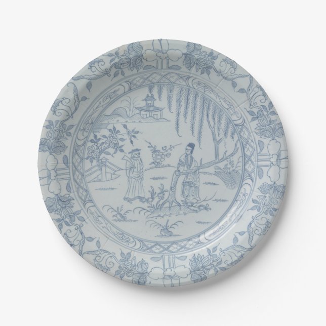 Assiettes En Carton Flux de saule chinoiserie bleu blanc (Devant)