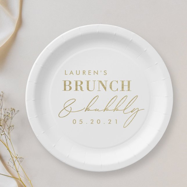 Assiettes En Carton Foil Gold Brunch moderne et Fête des mariées Bubbl (Créateur téléchargé)