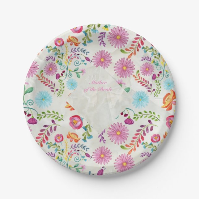 Assiettes En Carton Folk Flowers Mother of Bride (Devant)