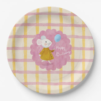 Assiettes En Carton Fond personnalisé rose jaune à carreaux pour l'ann