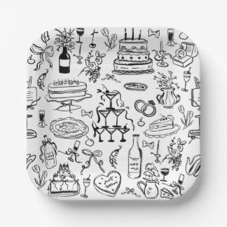 Assiettes En Carton fontaine de champagne de mariage dessinée à la mai