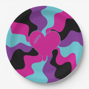 Assiettes En Carton Fonte cardiaque - rose, violet, bleu et noir