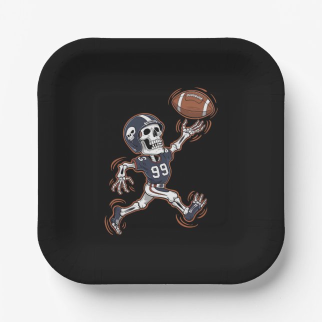 Assiettes En Carton Football américain Squelette Halloween Football (Recto)