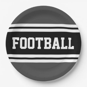 Assiettes En Carton FOOTBALL Athletic Grey Noir Blanc Racing Stripes