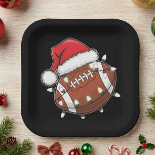 Assiettes En Carton Football au chapeau de Père Noël avec des lumières