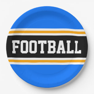 Assiettes En Carton FOOTBALL Bleu clair Noir Jaune Stripes De Course