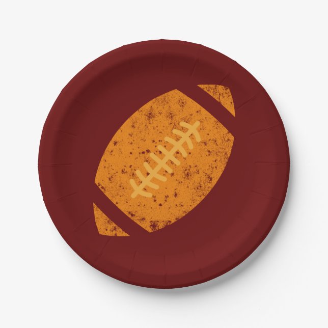 Assiettes En Carton Football en détresse fête d'anniversaire Maroon Go (Devant)